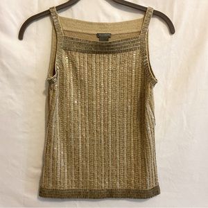 Ann Taylor Petites Gold Sequined Tank Top Size XSP, Silk/Cotton/Polyester